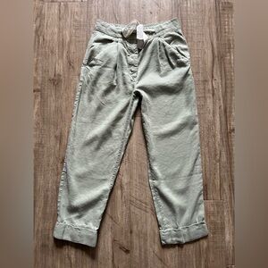 Wilfred linen blend Light sage Green Casual crop ankle Pants rolled hem pleated